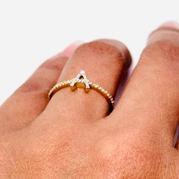 10k solid real gold personalized A initial real diamond ring, free appraisal WOW - Picture 3 of 4